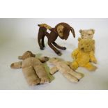 A vintage plush Bambi deer, and four antique teddy bears, deer 30cm high