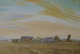 Howard Shelvey, landscape with farmhouse and barns, signed and dated 1976, oil on board, 75 x 60cm