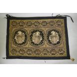 An antique Burmese stump work wall hanging depicting dancers and tigers, 172 x 120cm