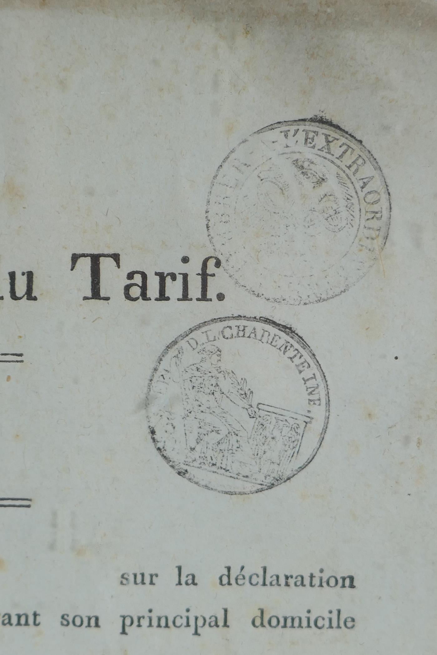 An early C19th French patent/tax form, 26 x 40cm - Image 2 of 6