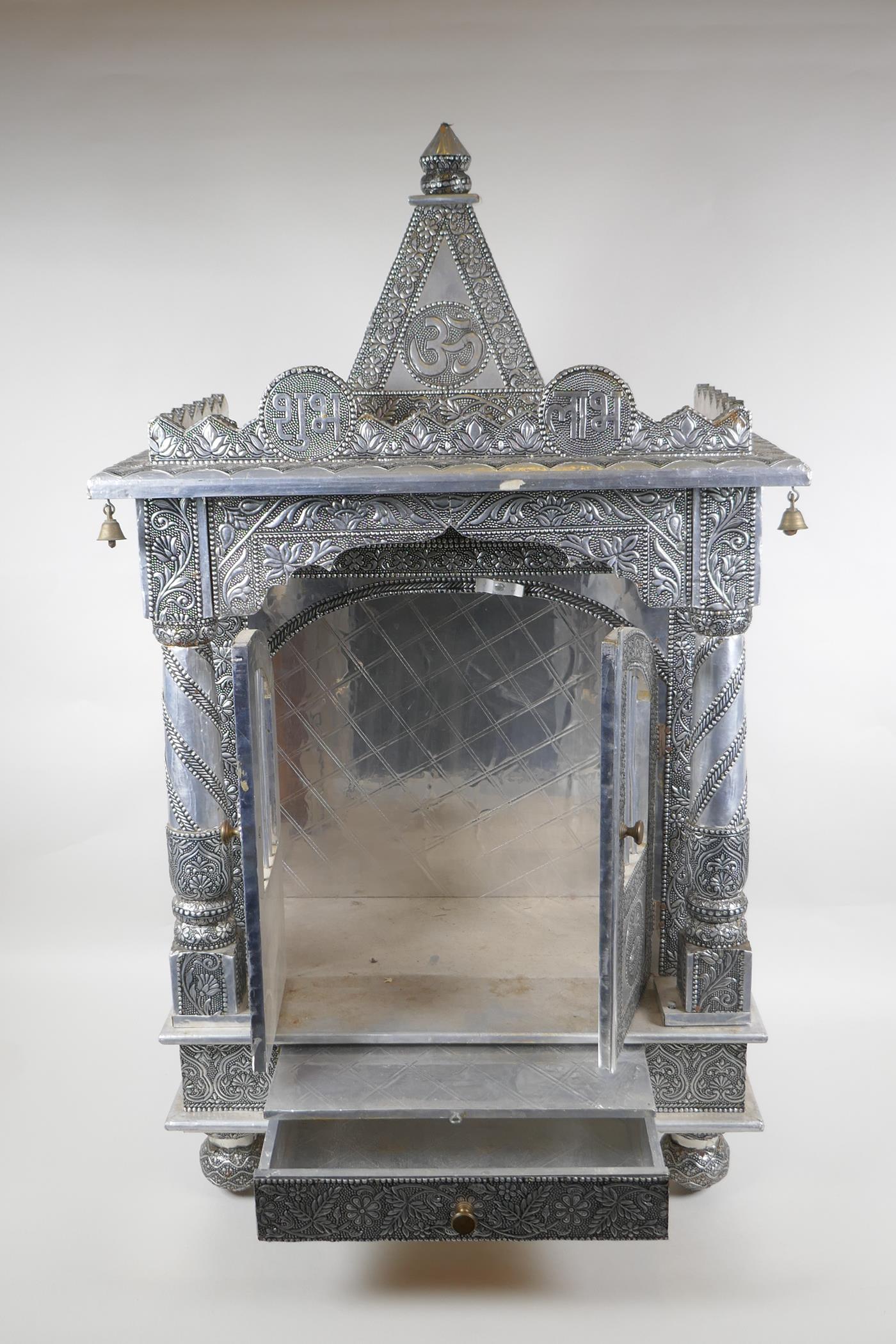 An Indian white metal veneered wooden table top shrine, 46 x 26cm, 82cm high - Image 2 of 4