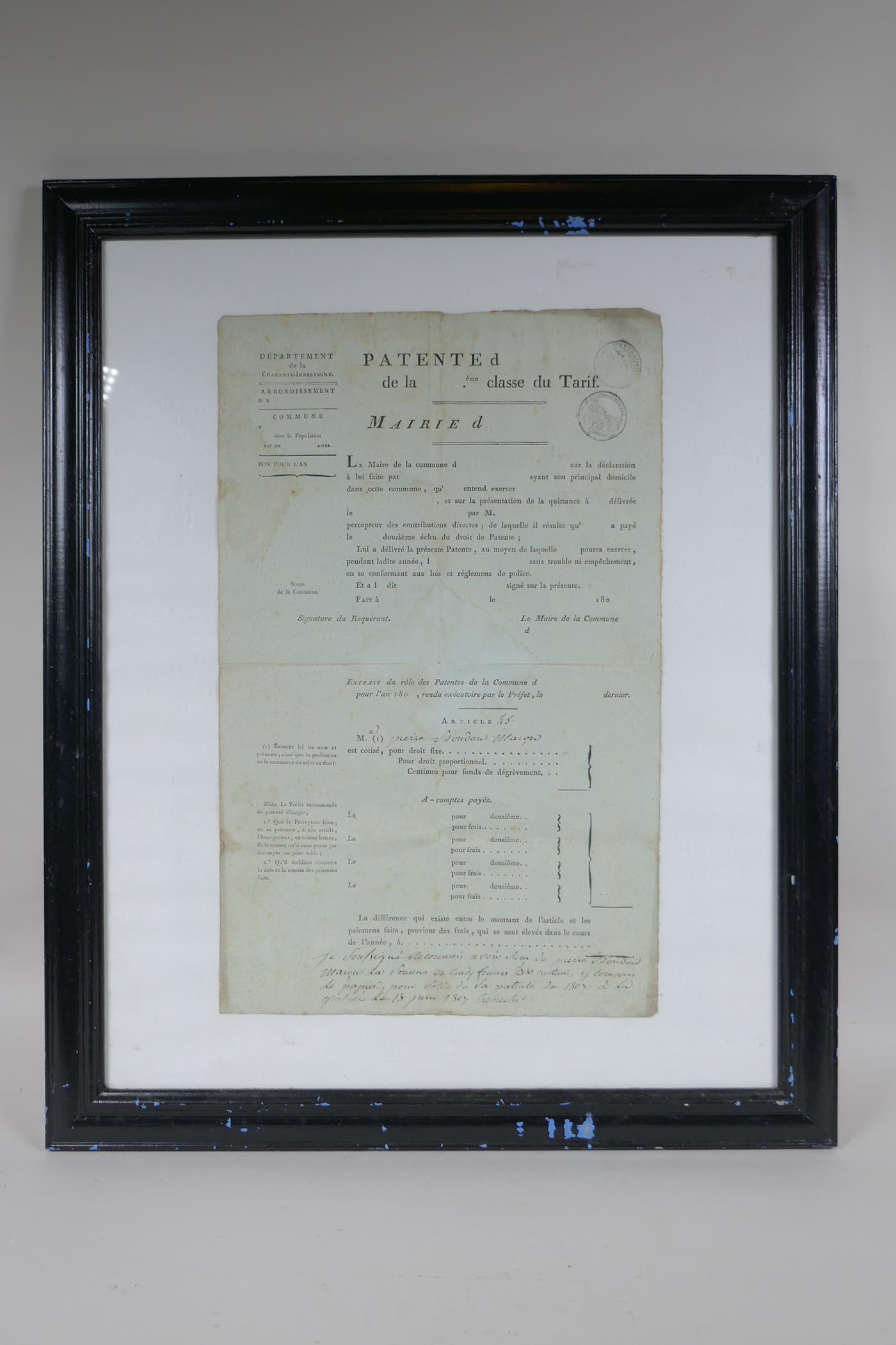 An early C19th French patent/tax form, 26 x 40cm - Image 6 of 6