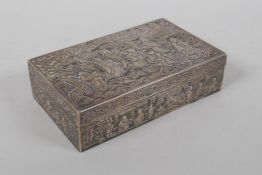 A late C19th Chinese Da Xing silver box, with repousse decoration depicting the eight immortals in a