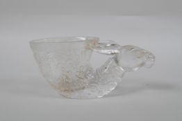 A Chinese moulded glass libation cup in the form of a deer's head, 15cm long