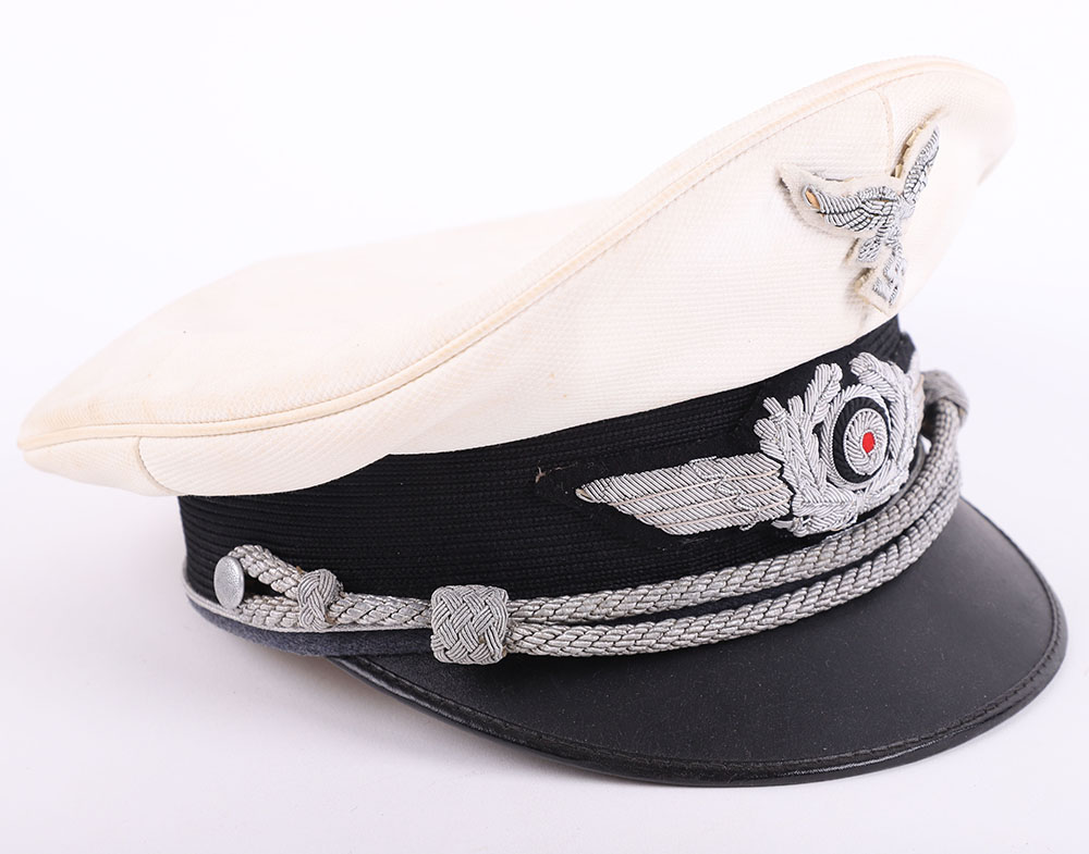 WW2 German Luftwaffe Officers Summer Pattern White Toped Peaked Cap - Image 3 of 18