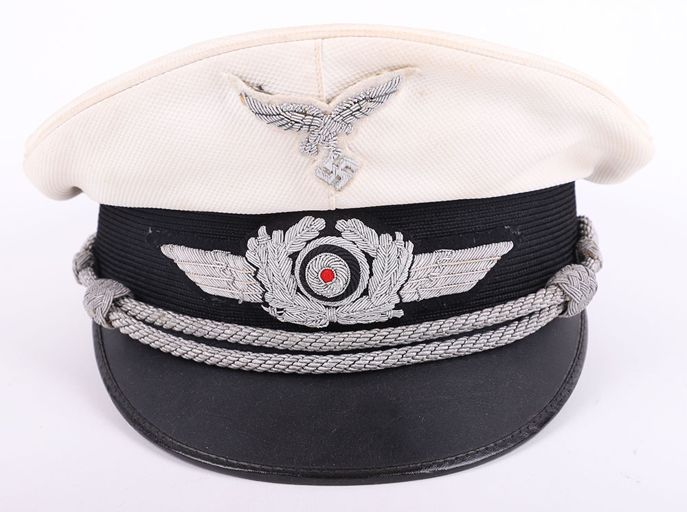 WW2 German Luftwaffe Officers Summer Pattern White Toped Peaked Cap - Image 2 of 18