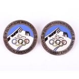 2x Third Reich Period 1936 Winter Olympic Games Badges