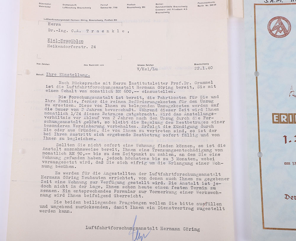 Historically Interesting Document Grouping of German Scientist Dr C A Traenkle Who After The War Was - Image 4 of 34