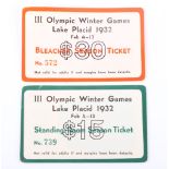 2x Rare III Olympic Winter Games Lake Placid 1932 Tickets