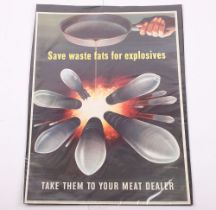 WW2 American Home Front Poster Save Waste Fats for Explosives