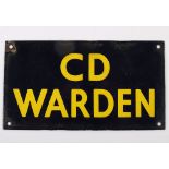 WW2 Civil Defence Warden Enamel Sign