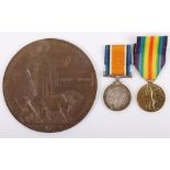 Great War Pair of Medals and Memorial Plaque to a Private in the 20th (Wearside) Battalion Durham Li