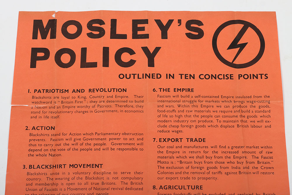 Scarce British Union of Fascists (B.U.F) ‘Mosley’s Policy’ Poster - Image 2 of 6