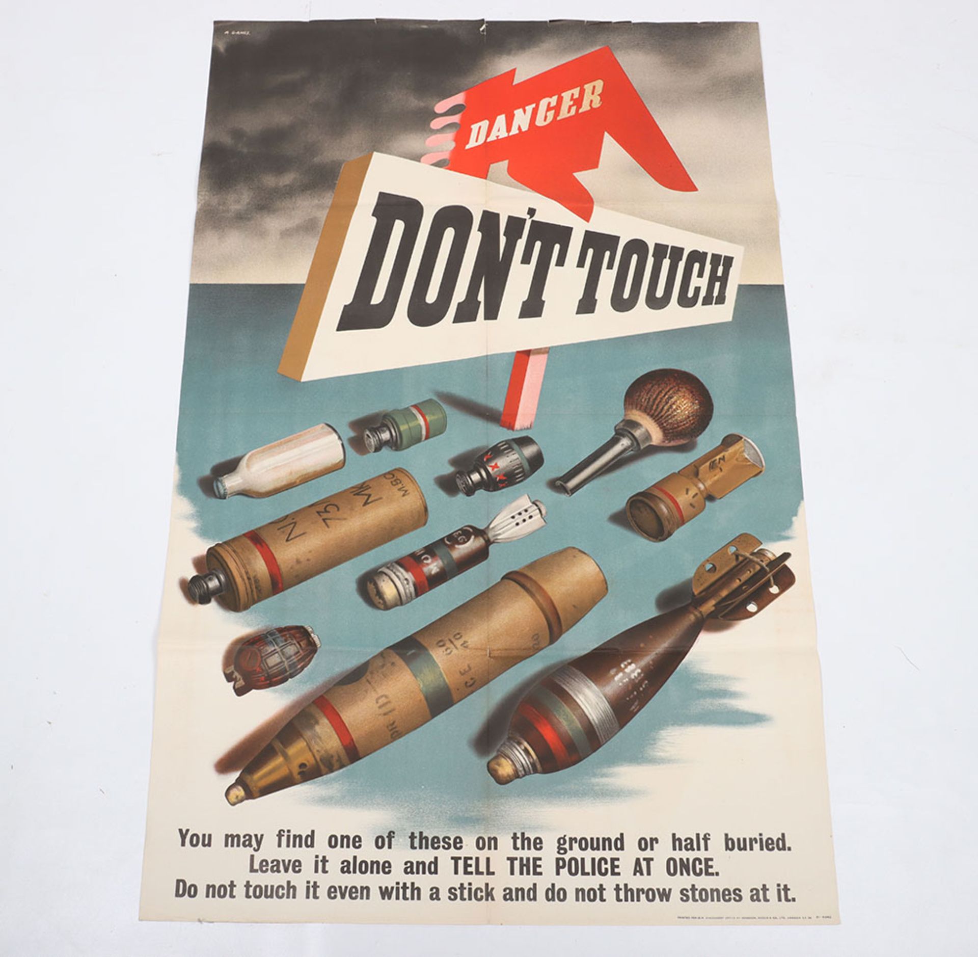 Rare British Home Front Warning Poster for Unexploded Bombs