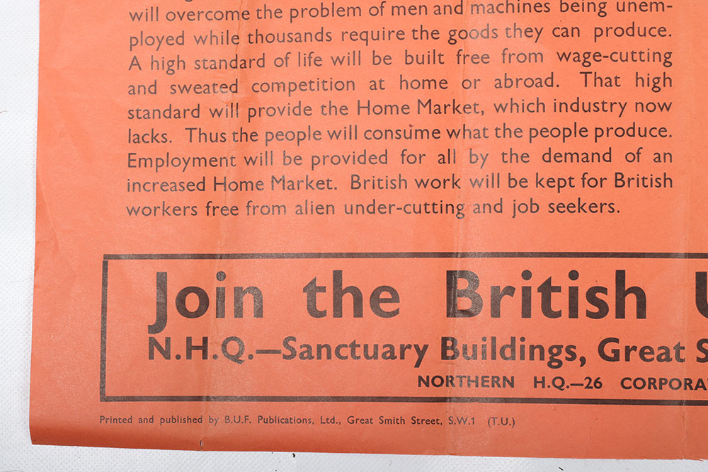 Scarce British Union of Fascists (B.U.F) ‘Mosley’s Policy’ Poster - Image 6 of 6