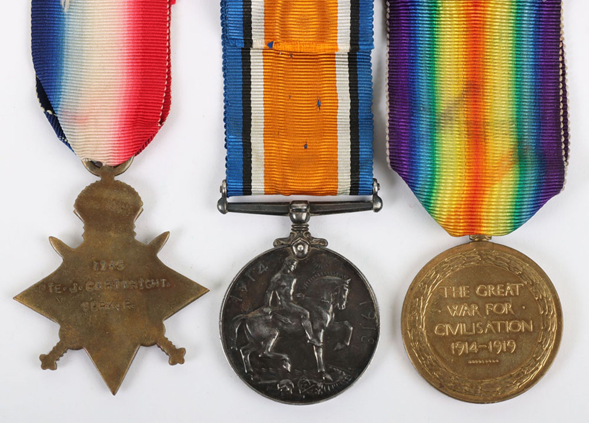 Great War 1914-15 Star Medal Trio to a Private in the Yorkshire Regiment Who Was Discharged as Unfit - Image 8 of 8