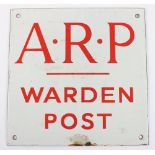 WW2 ARP Warden Post Enamel Sign