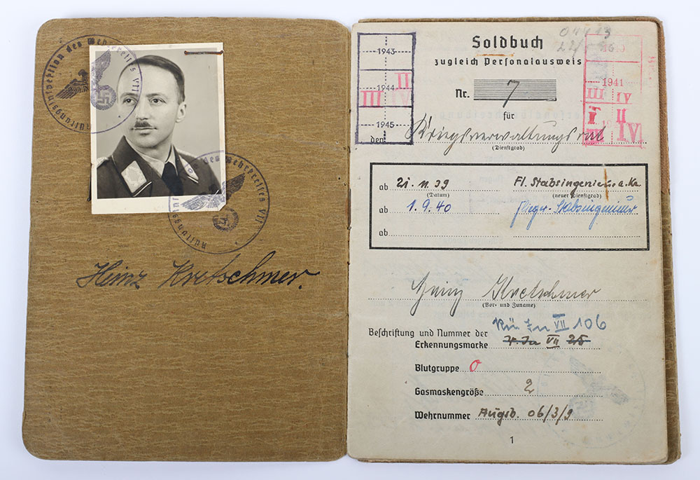 WW2 German Soldbuch to Luftwaffe Engineer Officer - Image 3 of 9