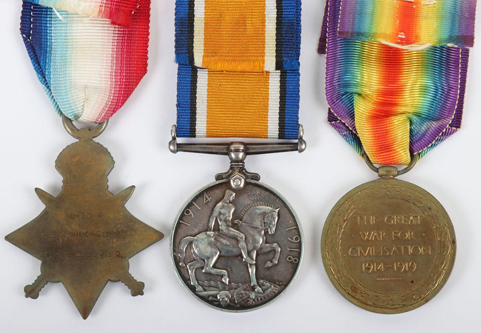 Great War 1914 Star Medal Trio to the 2nd Battalion The Queens (Royal West Surrey) Regiment - Bild 5 aus 7