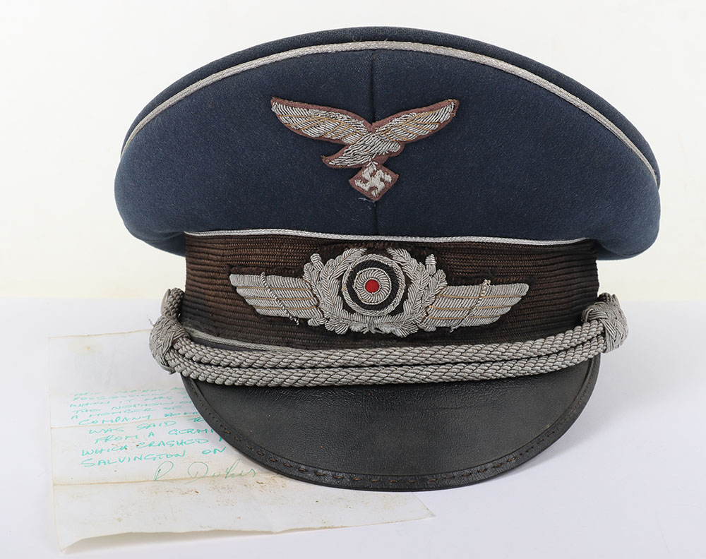 Historically Important Luftwaffe Officers Cap Belonging to Leutnant Rudolf Theopold, Pilot of Heinke