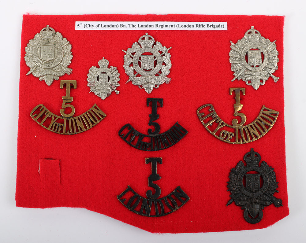 Selection of 5th (City of London) Battalion The London Regiment London Rifle Brigade Badges and Insi