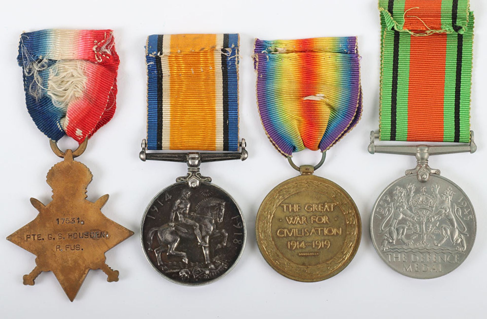 A Great War 1915-15 Star Medal Trio and WW2 Defence Medal to a Private in the Royal Fusiliers who wa - Bild 5 aus 7