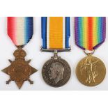 Great War 1914-15 Star Medal Trio to a Private in the Durham Light Infantry Who Was Killed in Action