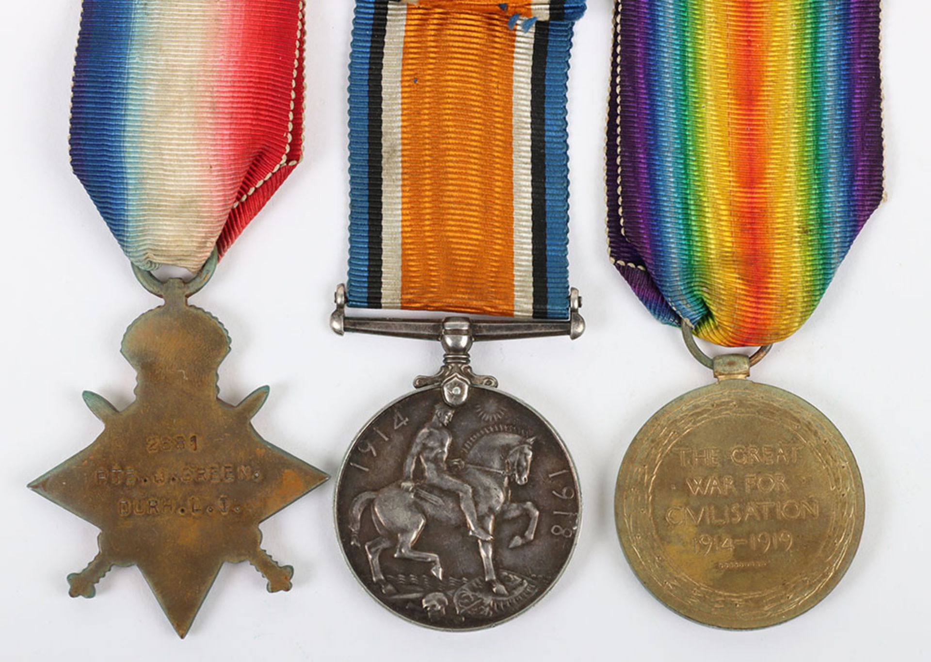 Great War 1914-15 Star Medal Trio to a Private in the 1/8th Durham Light Infantry Who Was Discharged - Bild 8 aus 8
