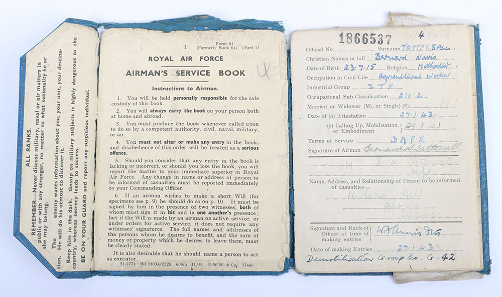 WW2 Royal Air Force Log Book of F/O Bernard Norris Tattersall - Image 4 of 9