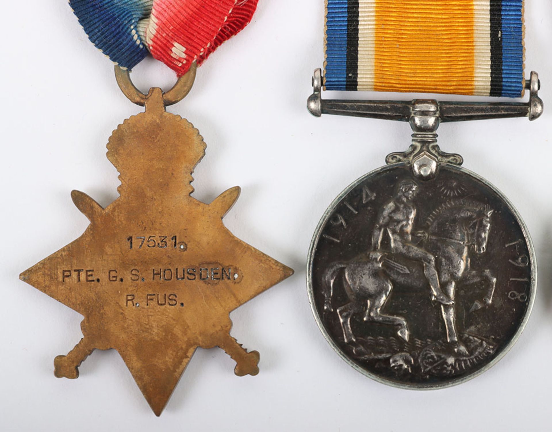 A Great War 1915-15 Star Medal Trio and WW2 Defence Medal to a Private in the Royal Fusiliers who wa - Bild 6 aus 7