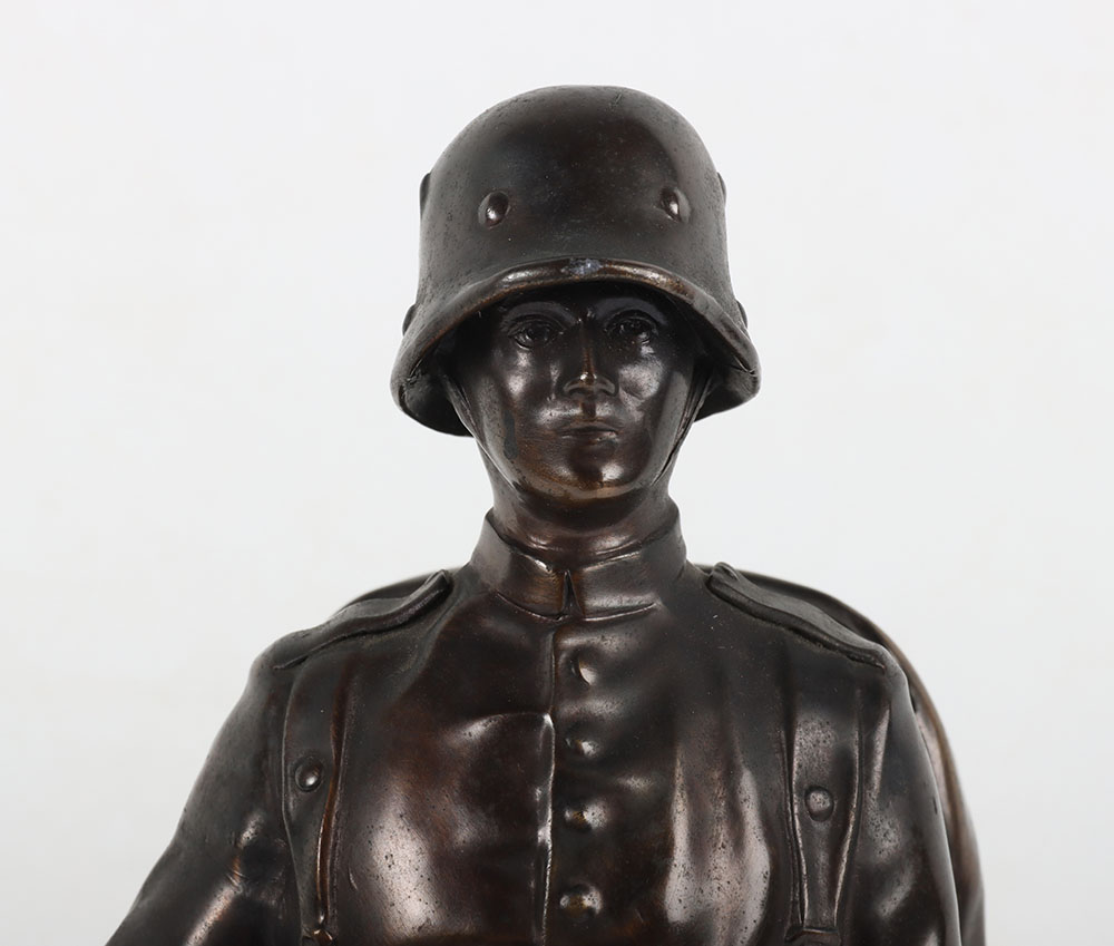 Bronzed Desk Statue of a WW1 German Soldier - Image 2 of 11