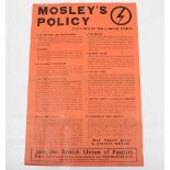Scarce British Union of Fascists (B.U.F) ‘Mosley’s Policy’ Poster