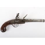 24 Bore Silver Mounted Queen Anne Style Cannon Barrelled Flintlock Holster Pistol c.1775