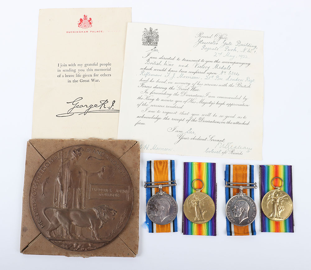 Great War Family Medal Groups to Two Brothers from Fulham Who Both Served in the London Regiment, On