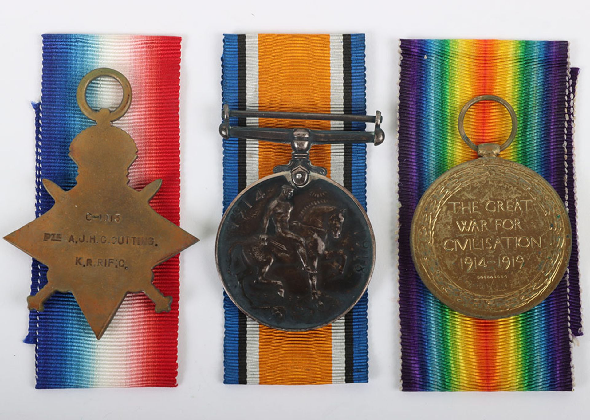 Great War 1914-15 Star Casualty Medal Trio to a Private in the 16th (Church Lads Brigade) Kings Roya - Image 4 of 6