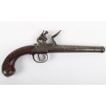 24 Bore Queen Anne Style Flintlock Boxlock Cannon Barrelled Holster Pistol by Clarkson (name faint)