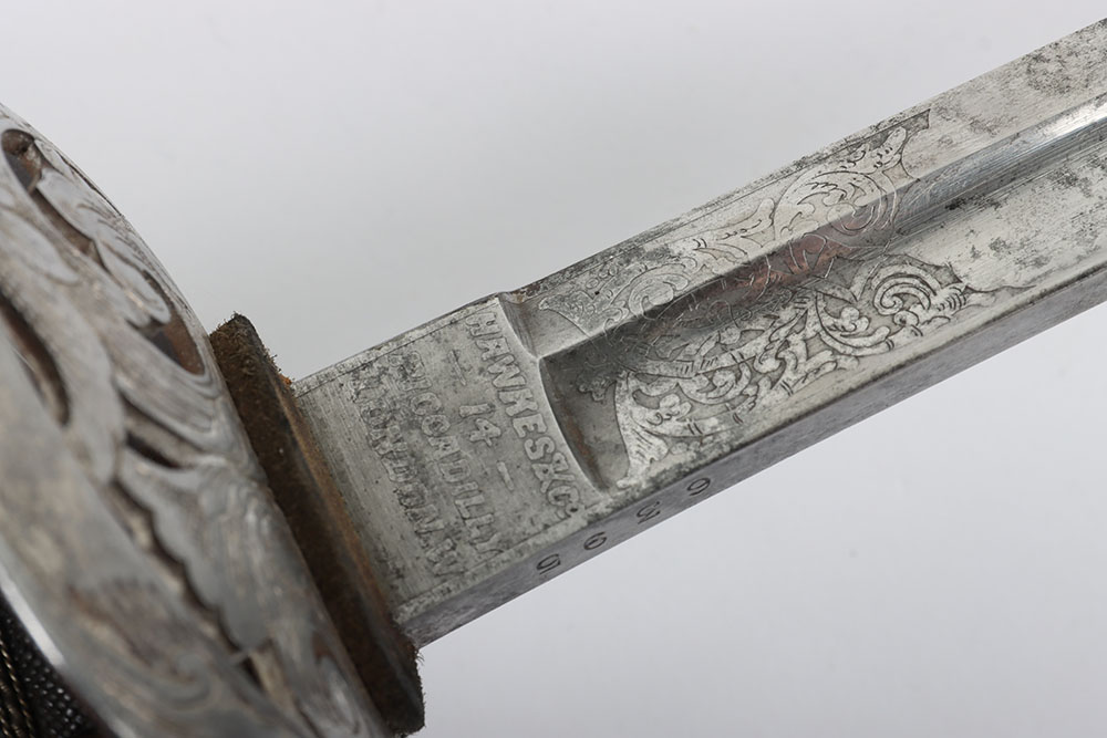 Scarce EVIIR Officers Regimental Pattern Sword of the Hampshire Carabiniers by Hawkes & Co - Image 9 of 16