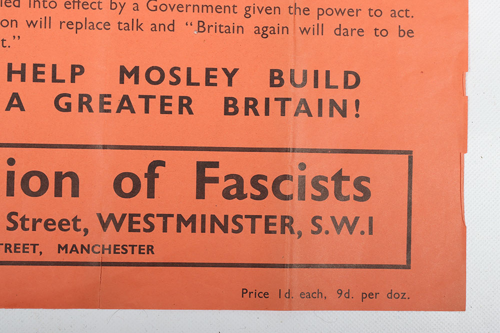 Scarce British Union of Fascists (B.U.F) ‘Mosley’s Policy’ Poster - Image 5 of 6