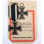 1914 Iron Cross 2nd Class in Original Paper Packet of Issue by Wilhelm Froese, Hagen