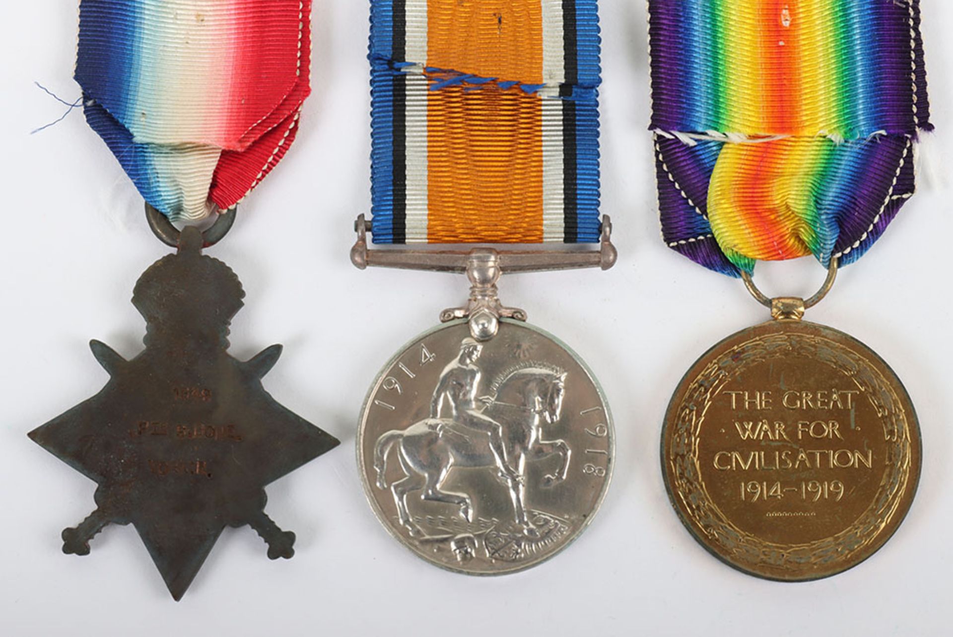 Great War 1914-15 Star Medal Trio to a Private in the Yorkshire Regiment Who Was Killed in Action a - Bild 5 aus 7