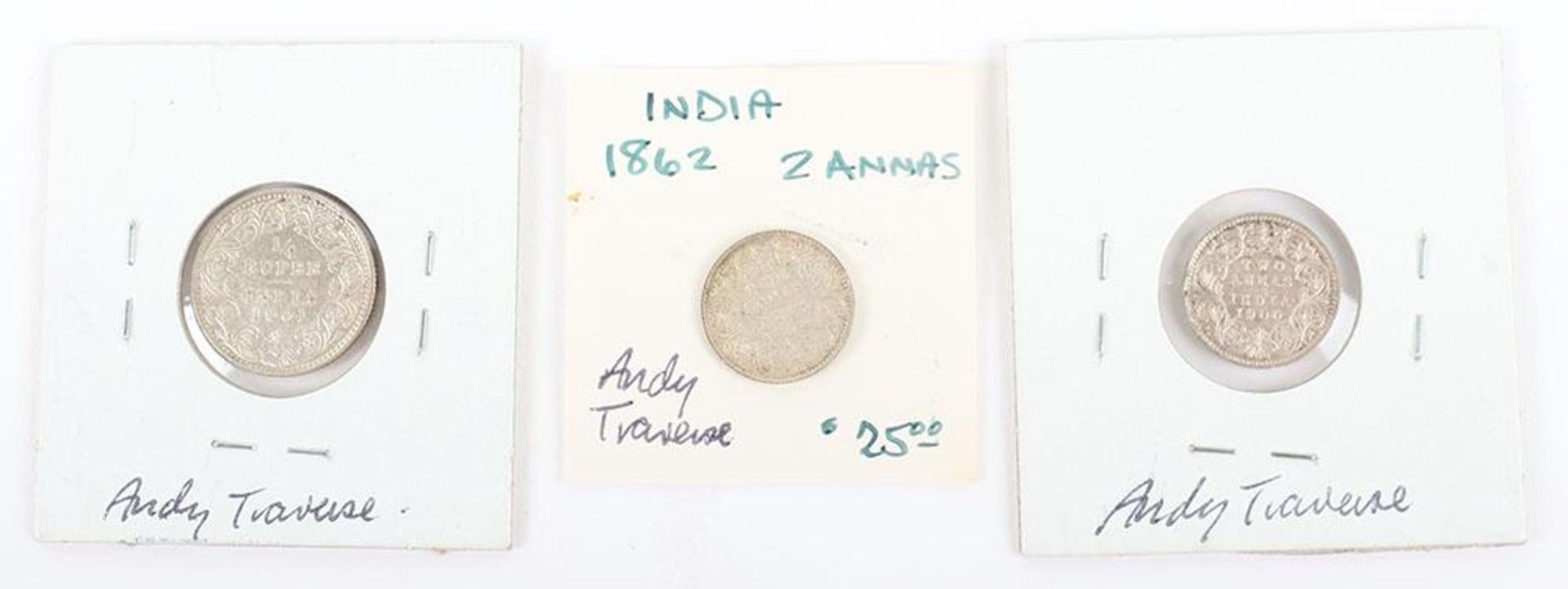 British India, Victoria, 1862 2 Annas, 1901C Quarter Rupee and 1900B 2 Annas - Image 2 of 2