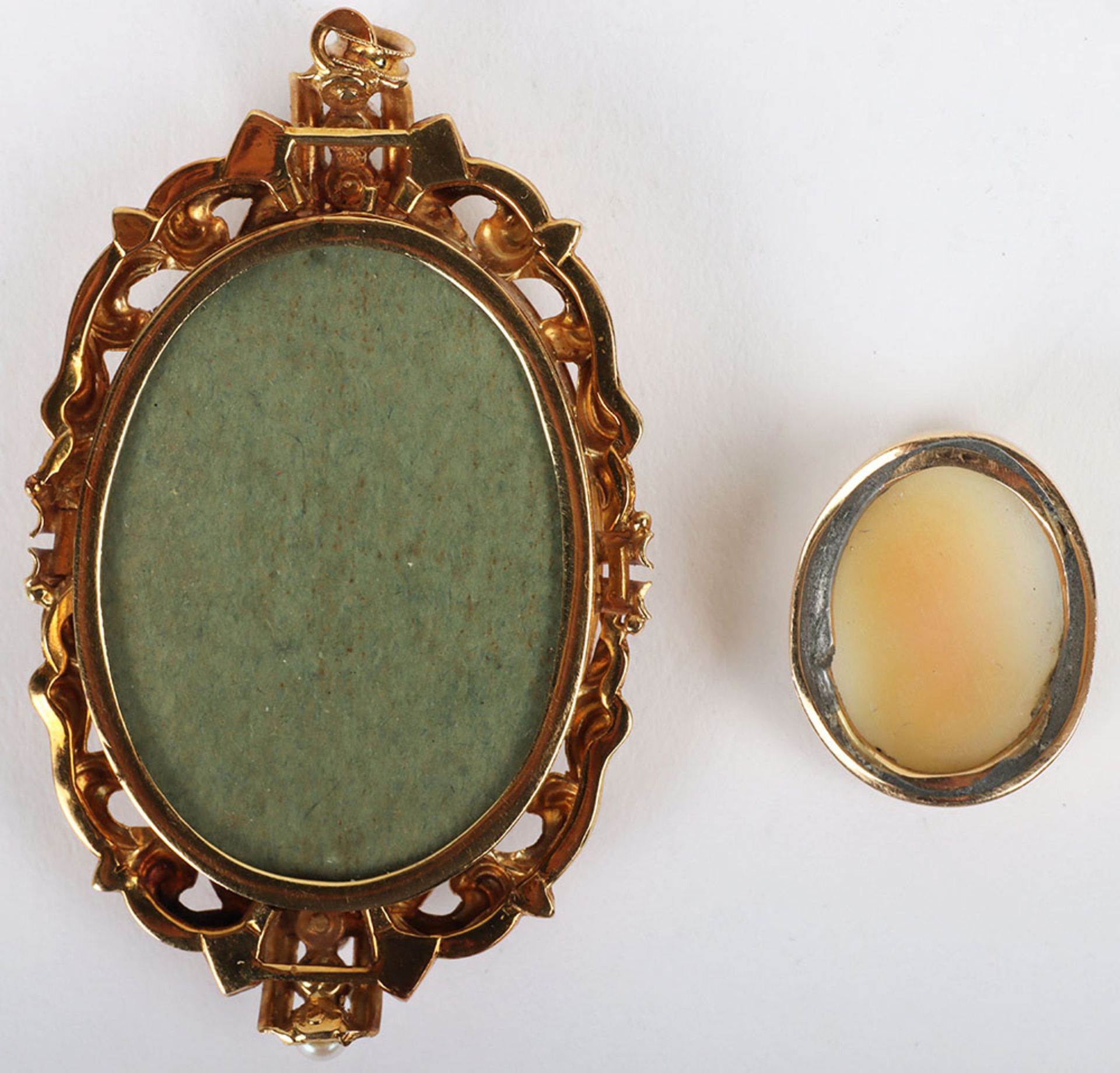 A continental 18ct gold and seed pearl framed cameo - Image 2 of 4