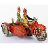 Large and rare Tipp & Co clockwork Motorbike with sidecar, German 1926