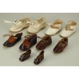 Five pairs of German doll shoes,