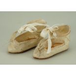 Pair of size 5 cream leather Bebe Jumeau doll shoes,