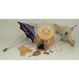 Dolls accessories to include Parasols, leather gloves and bonnet,