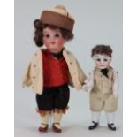 Two miniature dolls house dolls, German circa 1900,