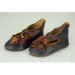 Pair of size 15 brown leather Bebe Jumeau doll shoes with Bee mark,
