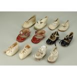 Six pairs of German doll shoes,