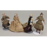 Four German Parian style shoulder head Dolls House dolls,